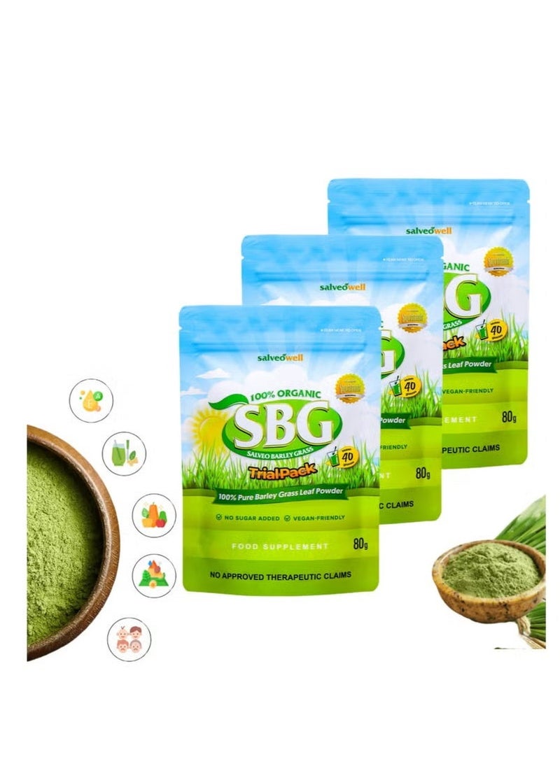 Salveowell 3-PACKS BARLEY GRASS SBG 100% Pure Barley Grass Leaf Powder,Rich In Nutrients, Vitamins And Antioxidants 80g*3 - Image 1